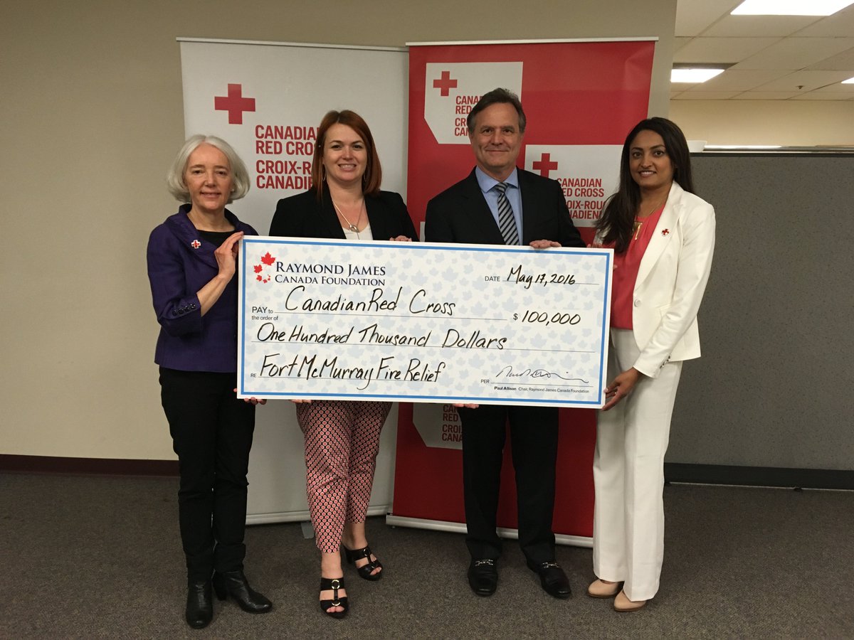 RJCFoundation's tweet photo. We have raised $100,000 in support of #FortMacFire Thanks to all the associates across Canada @RaymondJamesCDN https://t.co/3yOHg5vVVY