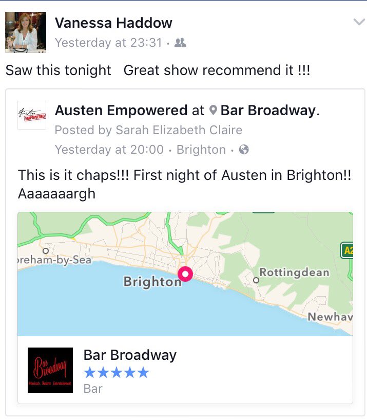 AustenEmpowered's tweet photo. Some encouraging feedback from last night @BarBroadwayUK @brightonfringe https://t.co/01x9rmDMSL