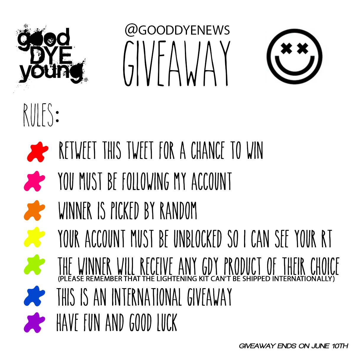 stellaisdone's tweet photo. GIVEAWAY TIME! RT this tweet for a chance to win any Good Dye Young product of your choice! Good luck! 🌈 #DyeHappy https://t.co/6OqmNNMDwY