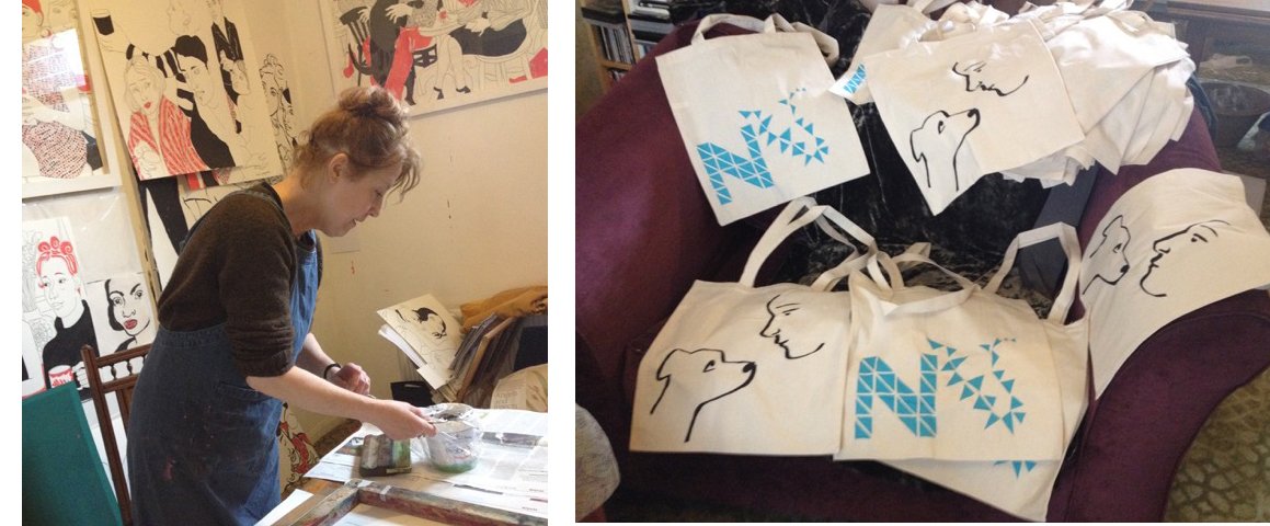 rafkleinart's tweet photo. @nunheadarttrail prepares for the #Nunhead Cemetery Open Day - Sat 21 May get your hand printed bags by Gill Day https://t.co/bXWfMcXRNh