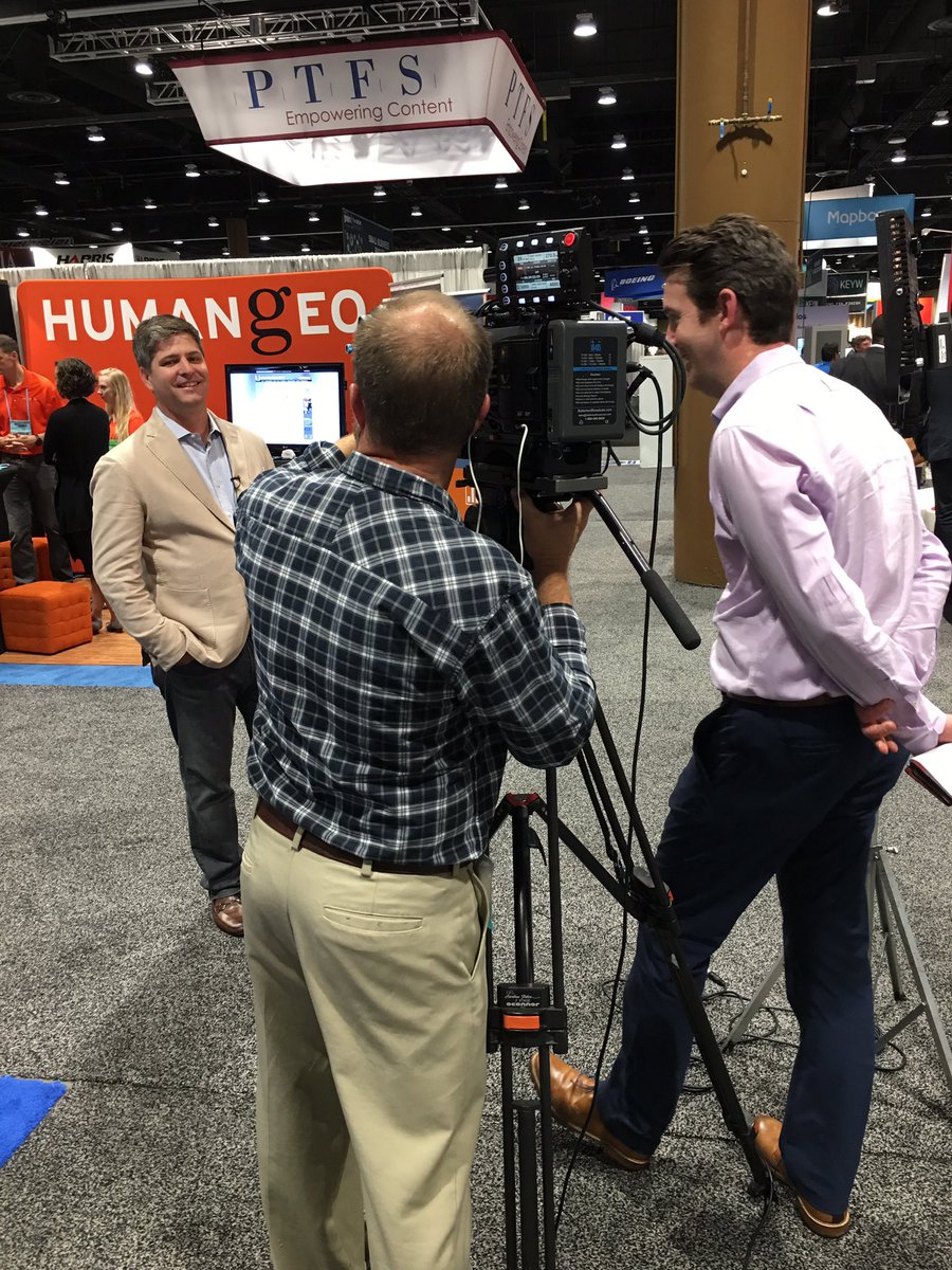 AdAstraGuy's tweet photo. Interview with Al Di Leonardo from @thehumangeo smiling for the camera @GEOINTsymposium @RadiantBlueTech #GEOINT2016 https://t.co/Be1uvm0mTT