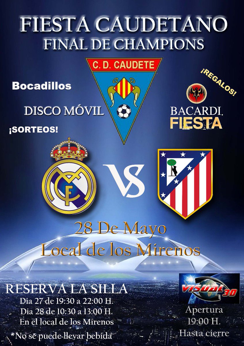CD_Caudetano's tweet photo. Finalizada la temporada toca celebrar este gran año! Ven a ver la final de champions con nosotros! Te esperamos!! https://t.co/gaFfcoXuNG