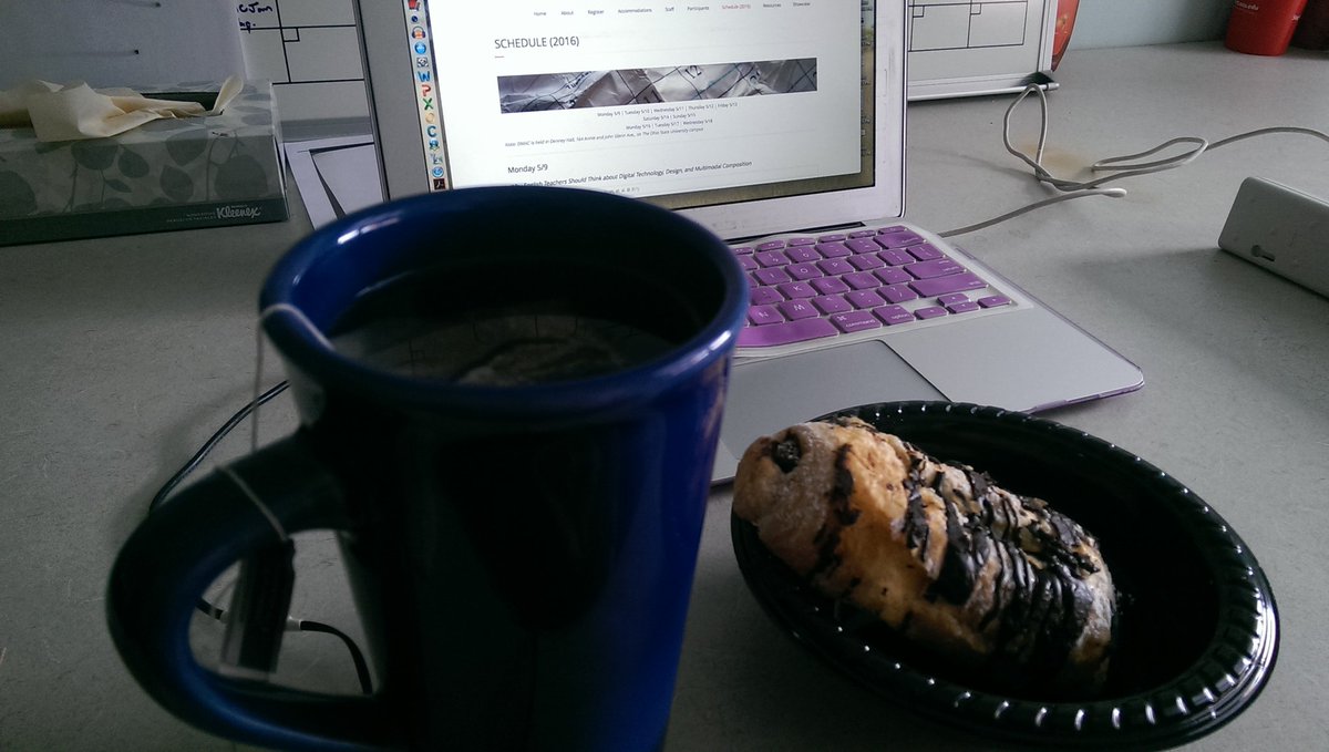CynthusLynn's tweet photo. One thing I will miss about #DMAC16 is the chocolate pastry. Thanks for the DMAC souvenir-mug from Cindy @selfe2 https://t.co/4Ci7BJxD72