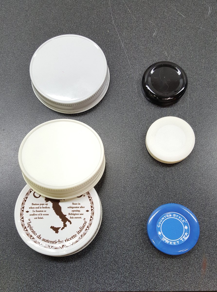 Printing3DParts's tweet image. has #reverseengineered #3dscanned #container #closures then modified, #3dprinted new concept closures then labelled