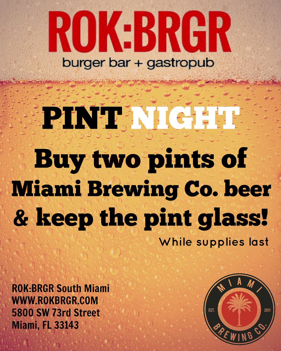 miamibrewingco's tweet photo. Join us at ROK: BRGR South Miami &amp; get a free pint glass when you buy two pints of MBC beer! https://t.co/1drQ3853jc
