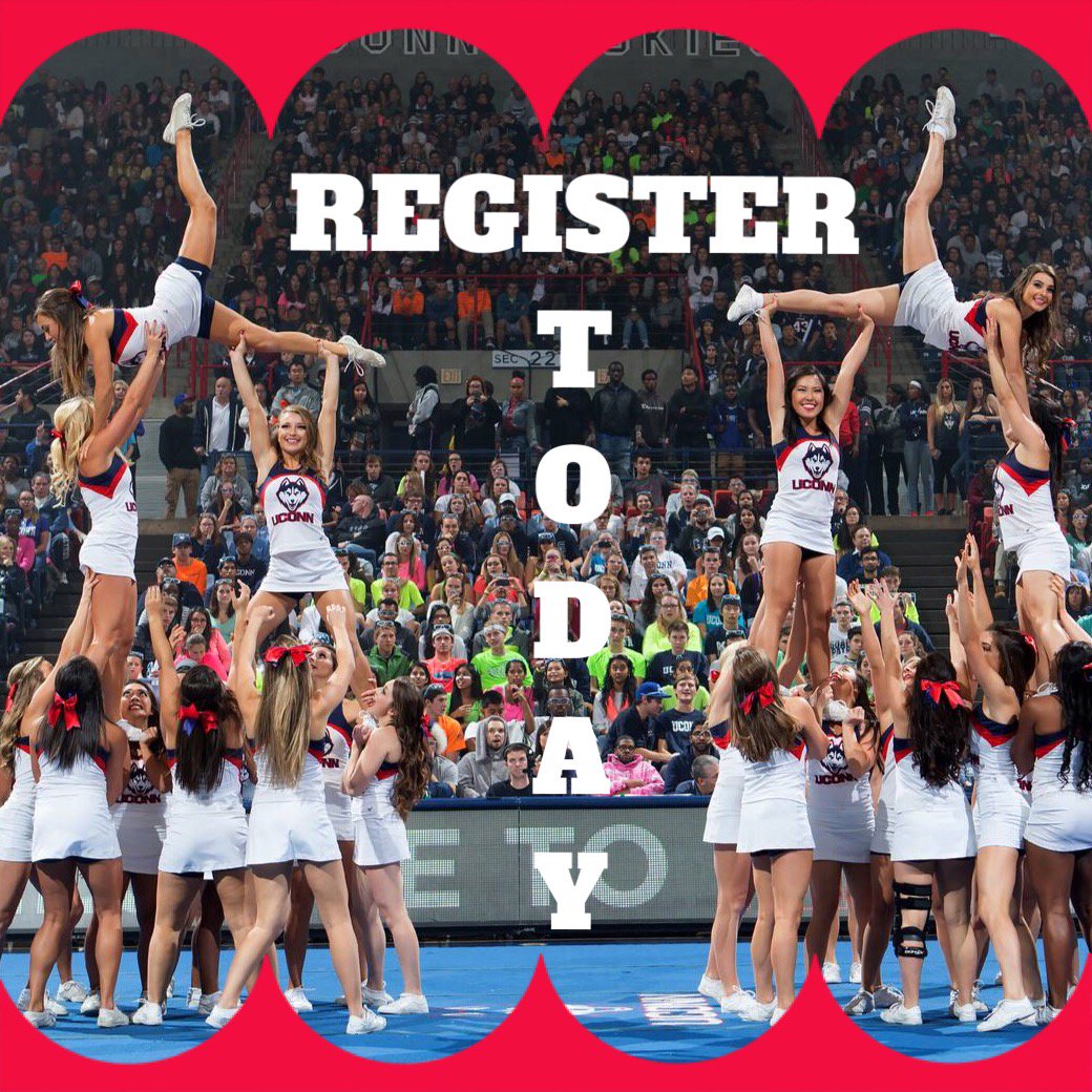 UConnCheerTeam's tweet photo. Tryouts are June 11-12! Register today at https://t.co/jb7i65n3wB ! We hope to see you there #UConnCheer https://t.co/hbUy7XAxX7