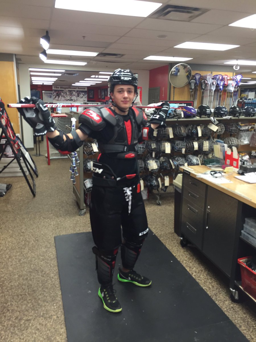UC_Hockey's tweet photo. Part Timer Troy showing off the brand new @CCMHockey QLT protective line in store now @UnitedCycle #freshsetup https://t.co/PFOFUZrBrm