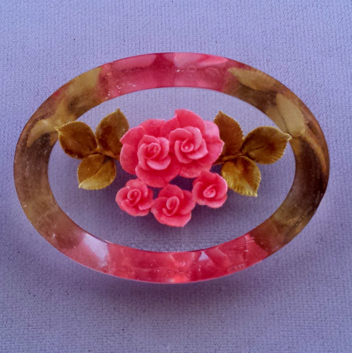 Lucite Reverse Carved and Painted Pink Rose Bouquet Oval Brooch bit.ly/25bBwrJ via @rubylane #CarvedLucite