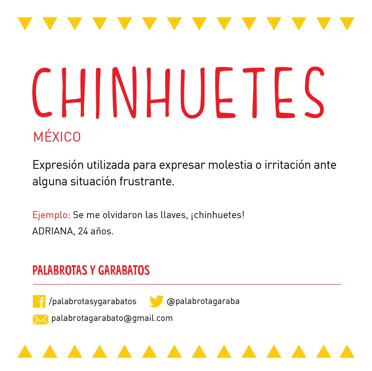 palabrotagaraba's tweet photo. "¡Chinhuetes, todavía no envío mi palabrota favorita al Diccionario!"
¡No te preocupes, todavía puedes hacerlo! https://t.co/m9yWypTclW