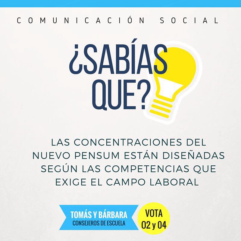 tomasybarbara's tweet photo. #SabíasQue | Las concentraciones del nuevo pensum están diseñadas según las competencias que exige el campo laboral. https://t.co/e56o2j3W4X