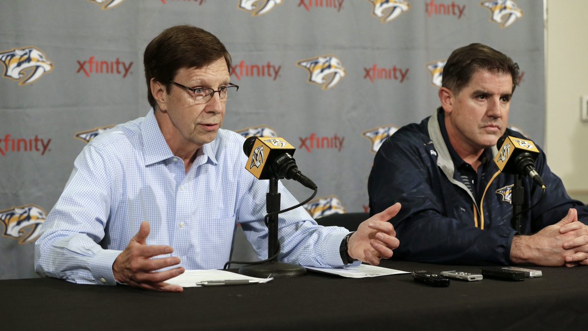 Sportsnet's tweet image. The Predators GM says they are content to continue staying patient and improving. sprtsnt.ca/1Xmsodw