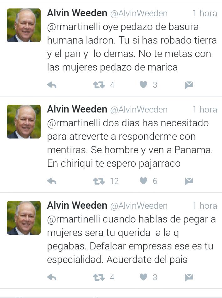 Otra discucion en twitter. Ahora el ex presidente Martinelli y Don Alvin Weeden <a href="/rpc_radio/">Rpc Radio</a> <a href="/TReporta/">Telemetro Reporta</a> #NotiRPCRadio