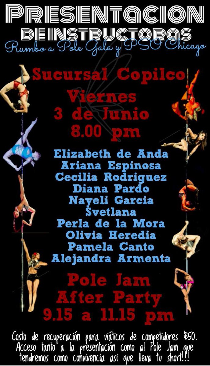 PoleDancers1's tweet photo. No se pierdan el próximo 3 de Junio exhibición de nuestras bellas instructoras!!! Va a estar increíble #poledance https://t.co/A3KSWTgm4S