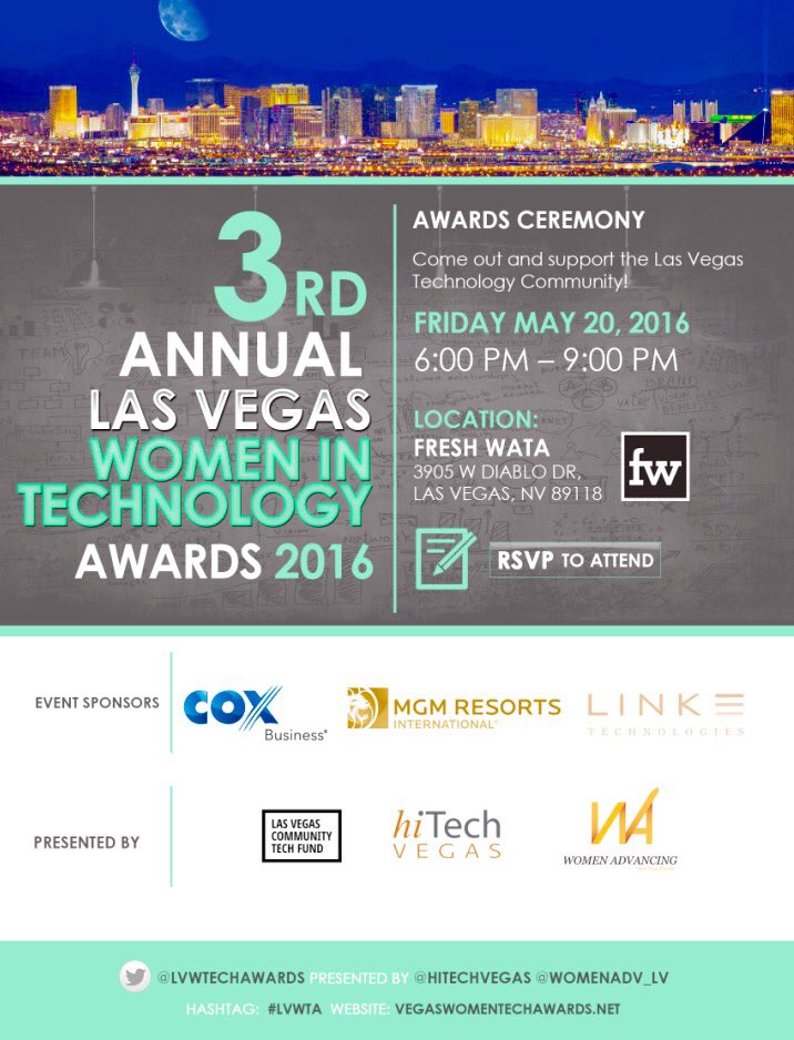 I am incredibly humbled to be a nominee for the <a href="/LVWTechAwards/">Las Vegas Women in Tech Awards</a> congratulations to all the ladies! #lvwta #vegas