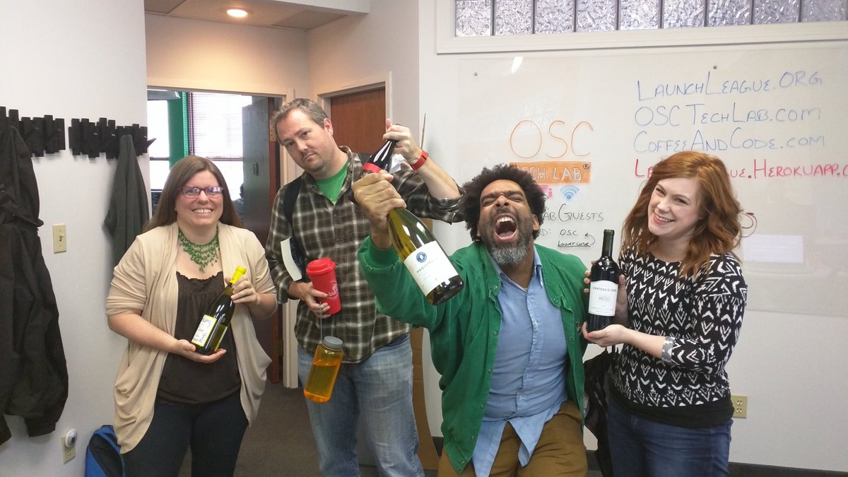 osctechlab's tweet photo. Wine for All! Thanks @browningeric for the surprise wine today! #techlabperks #akron #coworking #alwaysfunhere https://t.co/f42QMHZStV