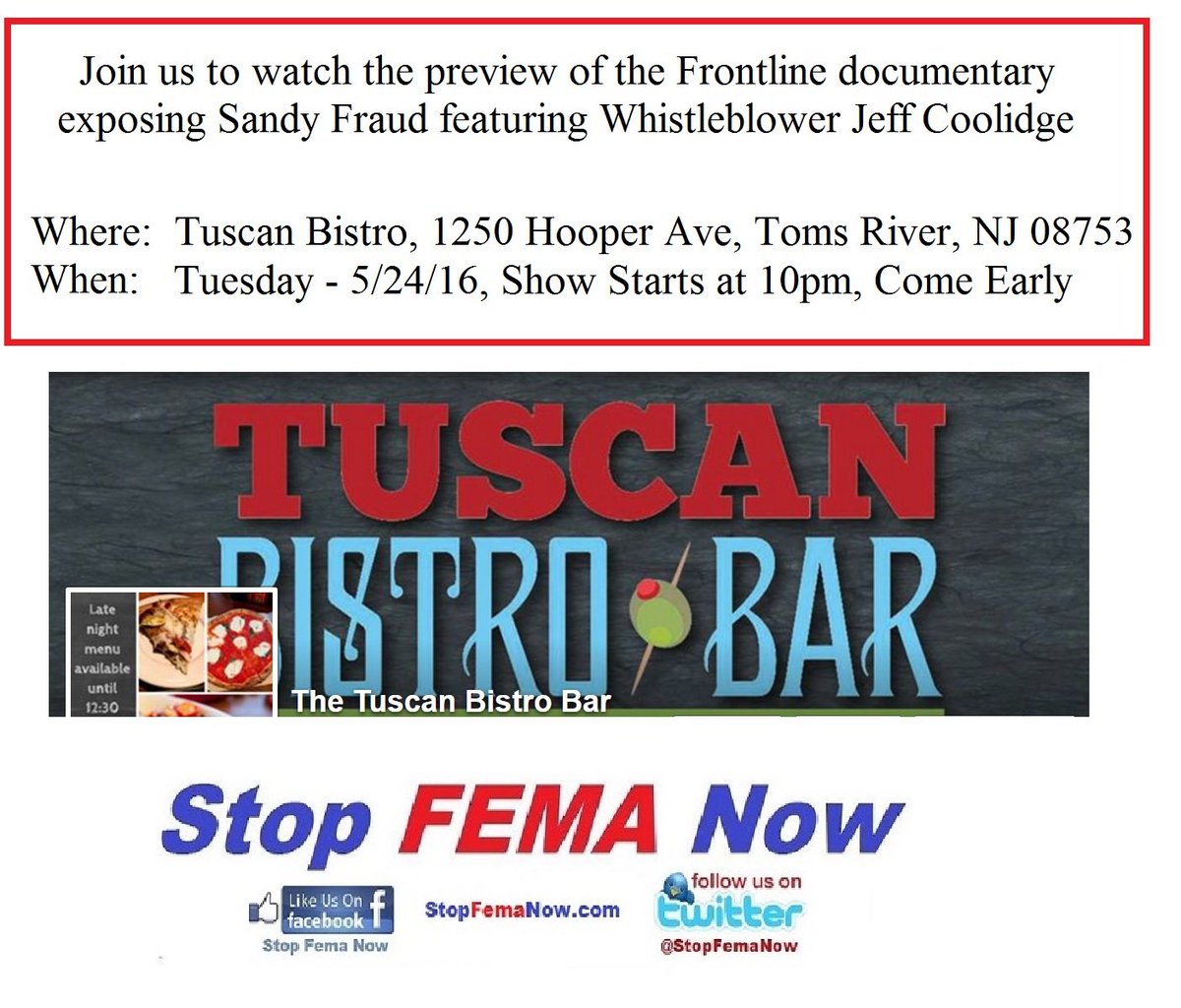 StopFemaNow's tweet photo. Join us 2 watch @frontlinepbs featuring FEMA Whistleblower Jeff Coolidge 
@noturbine @km2141961 @stopfemanowsc https://t.co/4PTLTDAKTW