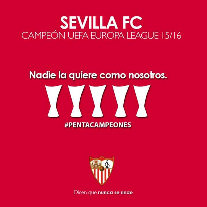 LolaLuque's tweet photo. Dicen que nunca se rinde...qué alegrías nos das Sevilla!!!!
 #pentacampeones #SFC #UEFA https://t.co/3fGyMoc72j