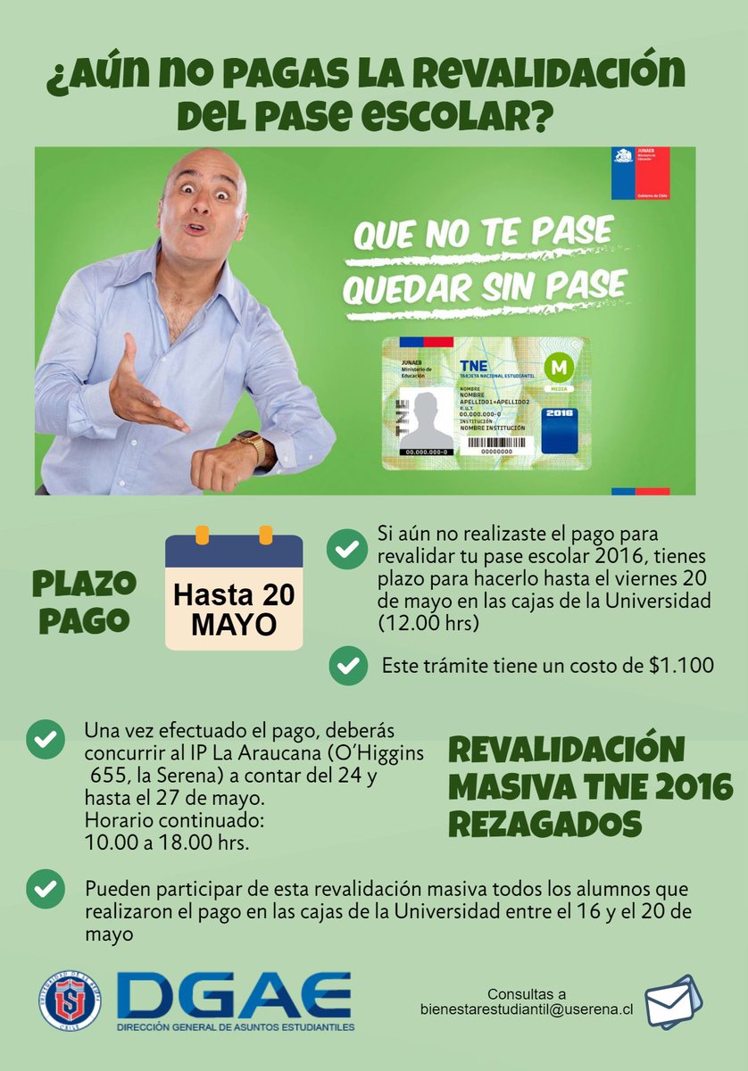 ULS_DGAE's tweet photo. Depto. Bienestar Estudiantil #ULS informa #REVALIDACIÓN #MASIVA #REZAGADOS #TNE2016 @DValenzuelaG @FELIXuls https://t.co/LCIVSlEGiQ