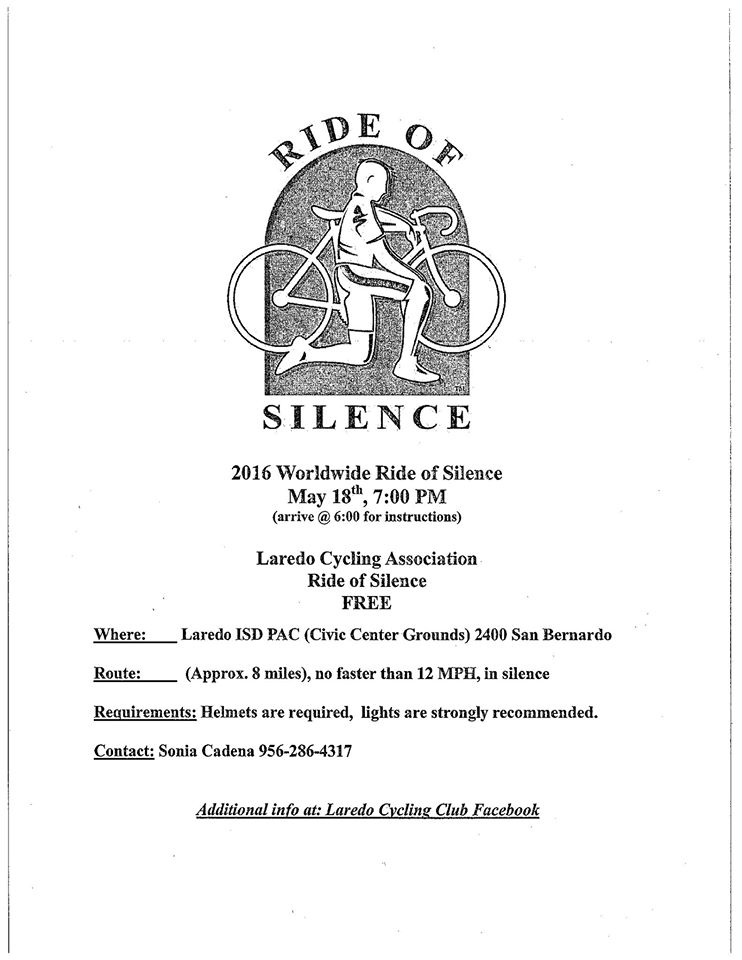 VisitLaredoTx's tweet photo. Today Ride of Silence start at 5:45 pm at Laredo ISD Civic Center (PAC) outdoor pavilion. #HolaLaredo https://t.co/z9Okozria6