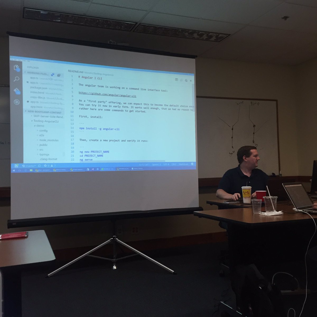 ladyleet's tweet image. Yay! Peeps be learning #angularcli at #angularbootcamp! @dpsthree @wnodom #angularjs #angular2 @brocco @hanslatwork