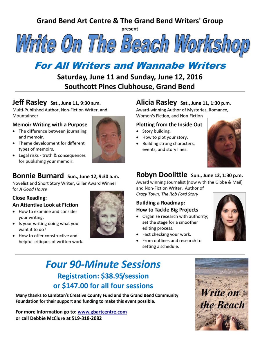 debbiemcclure59's tweet image. New writers' workshop in Grand Bend, Ontario June 11-12/2016. #amwriting #editing #WritingWithGrace