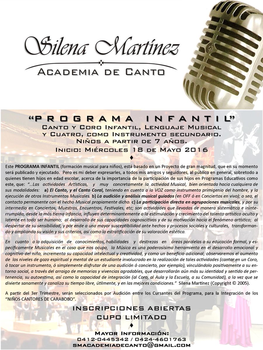 #Valencia Programa Musical Infantil: Canto (Técnica Vocal e Interpretación), Coro, Cuatro y Lenguaje Musical. #Niños