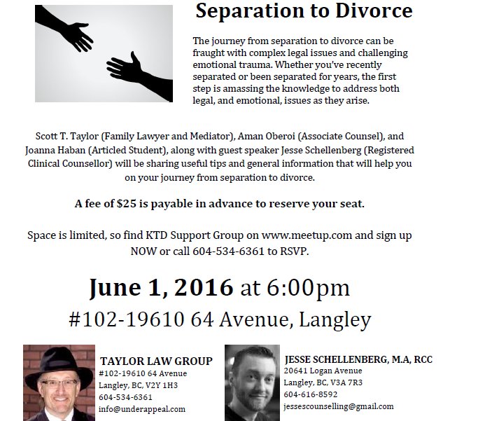 langleydivorce's tweet photo. Separated and seeking divorce? Join us for the next KTD Support Group Meeting for useful tips and general info! https://t.co/5qraWtiScZ
