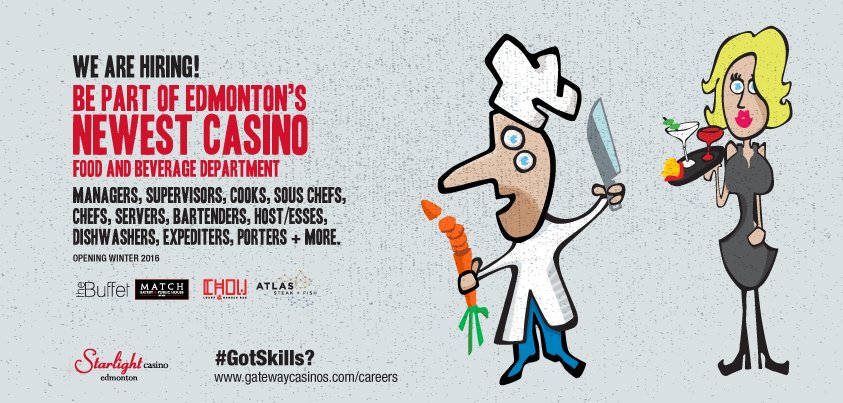 #GotSkills? We're looking for skilled staff in hospitality #yegjobs #yegfood #WEM <a href="/GatewayCasinos/">Gateway Casinos</a>