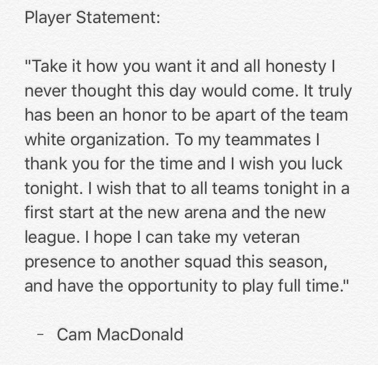 TeamWhite_HHL's tweet photo. Statement from now Free Agent Cam MacDonald https://t.co/josbLKyQkK