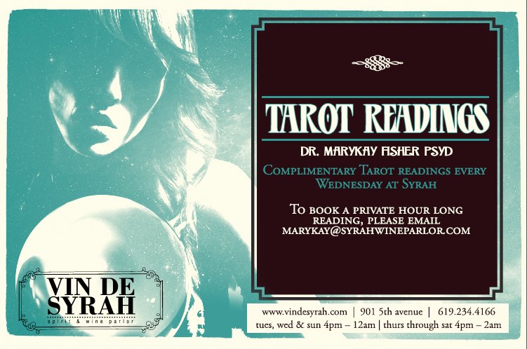 Every Wednesday night, we offer complimentary tarot card readings from 7-10pm. Get here early as spots do fill up!