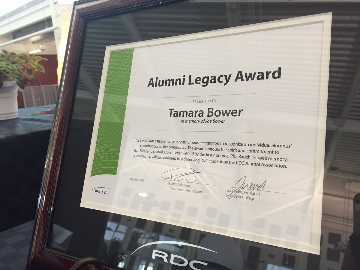 RedDeerPolytech's tweet photo. Tonight, Joe Bower is being posthumously remembered with the Alumni Legacy Award. 💫 #RDCCommunity2016 https://t.co/jg79LNEoH8