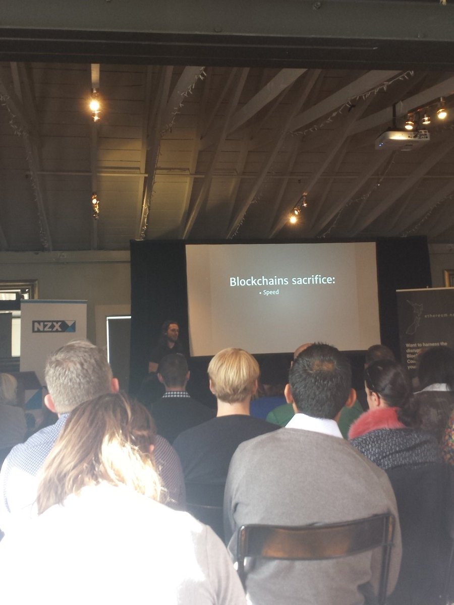 bitverify's tweet photo. Peter Borah talking about the pros and cons of block chain solutions #ethereumnz https://t.co/2OxCRXbepy