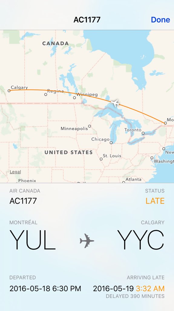 VAL_FERNANDEZ's tweet photo. @AirCanada for some reason the information I'm looking at is saying I'll be in the air much longer. :) https://t.co/8zpMdNDTTf