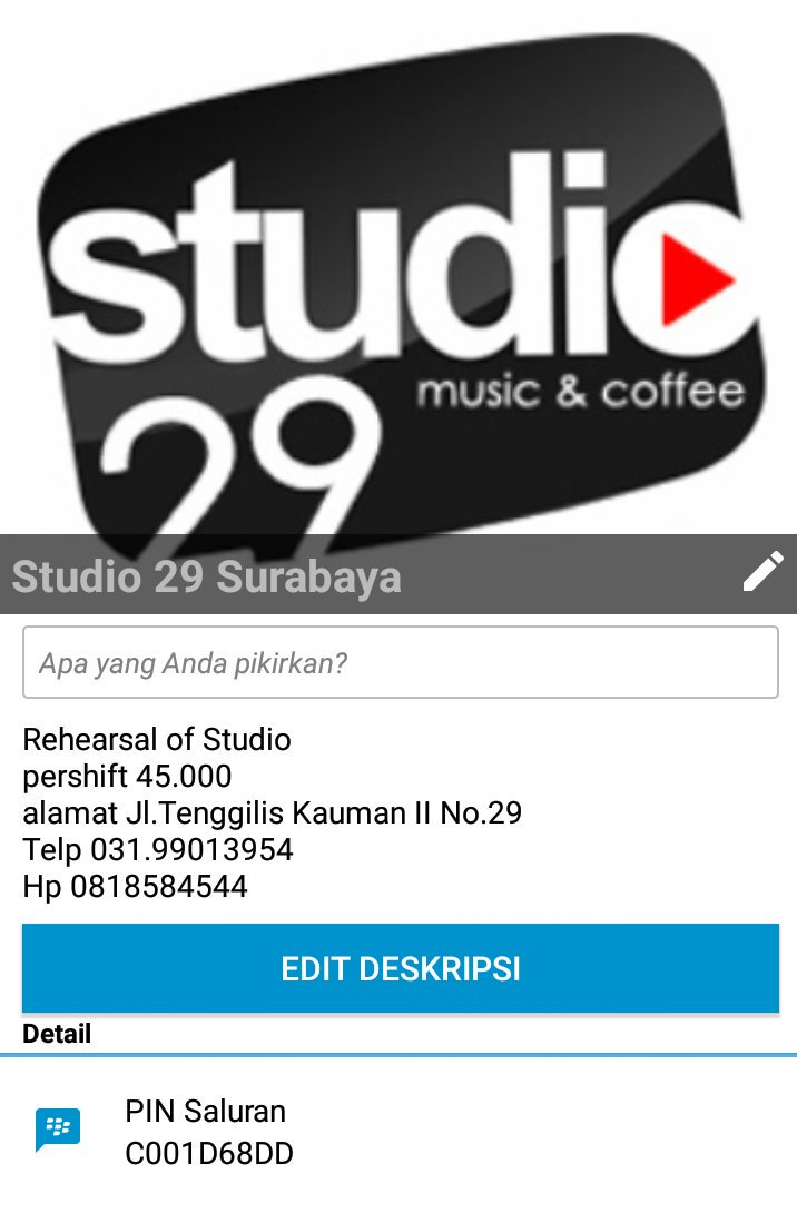 Buat yang ingin tau Update info terbaru dari Studio 29 buruan gabung di Saluran BBM kita yach