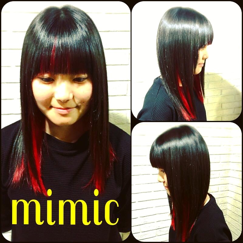mimic trickmonster on Twitter &quot;インナーカラー赤♡ 赤髪 インナーカラー 黒髪 黒髪ロング マニック