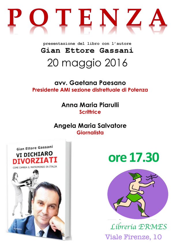 <a href="/ViDichiaro/">ViDichiaroDivorziati</a> Gassani presenta “Vi dichiaro divorziati” a #Potenza imprimatureditore.it/index.php/2016…