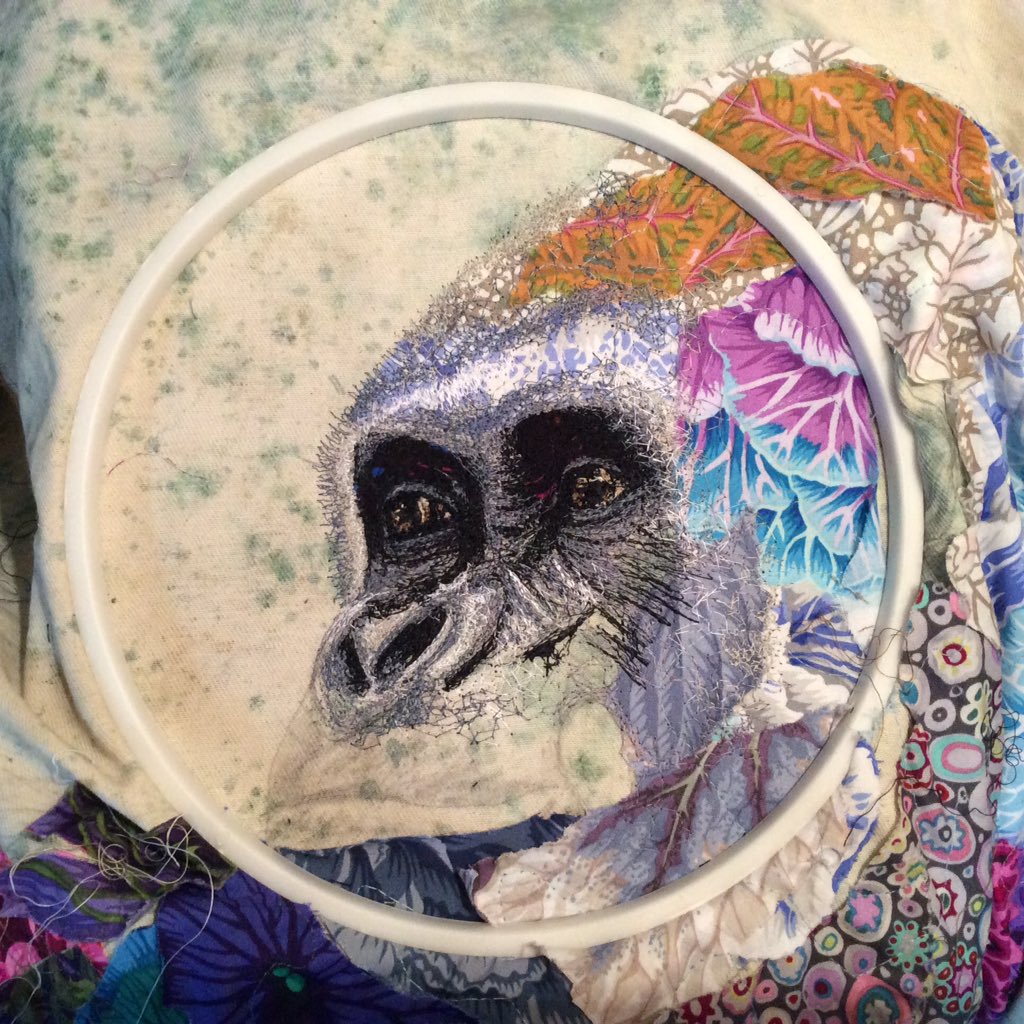 Silver back textile art, character appearing now <a href="/aurifil/">Aurifil</a> <a href="/KaffeFassettStu/">Kaffe Fassett Studio</a>