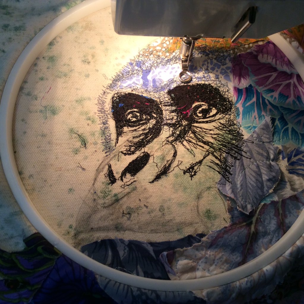 Silver back textile art first stage of eyes