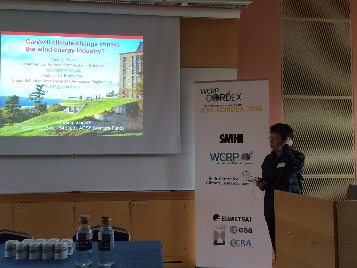 Sara Pryor on wind energy at #CORDEX2016. RCMs used to inform the renewable energy sector about climate change!