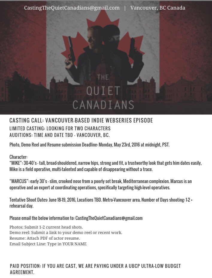 We are #casting for our pilot! Deets below @TELUS @STORYHIVE #IndieFilmMaking #YVRCasting #VancouverCasting #BCFilm