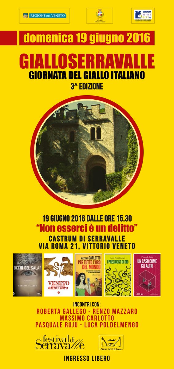 AmicidelCastrum's tweet photo. #GialloSerravalle 19/06 dalle 15.30 @MassimoCarlotto @PasqualeRuju @lucapoldelmengo @robertagallego @RenzoMazzaro https://t.co/90nwNMcrIZ