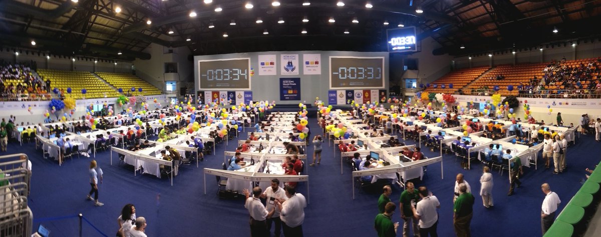 UVaICPC's tweet photo. Panoramic of the contest floor with all the balloons. 2 minutes left in #ICPC2016! https://t.co/pfyDjhvI8X