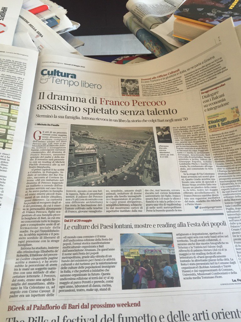 waldganger2000's tweet photo. Perché leggere #Percoco di Marcello #Introna. #Corriere del Mezzogiorno https://t.co/hHwHU1drd9