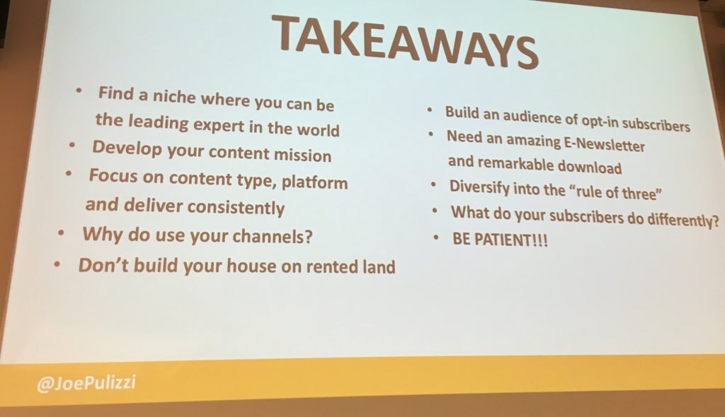 ContentNorge's tweet photo. Key take aways from @JoePulizzi #contentnorge https://t.co/jQWXPKviaR