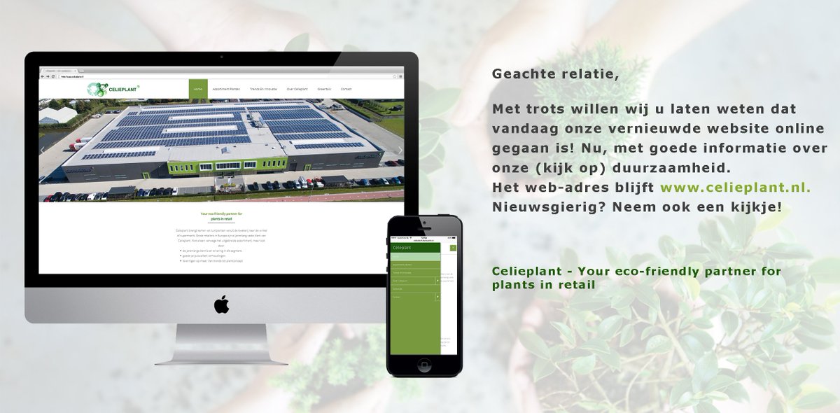 Onze vernieuwde website is online! Niewsgierig? Neem een kijkje! celieplant.nl