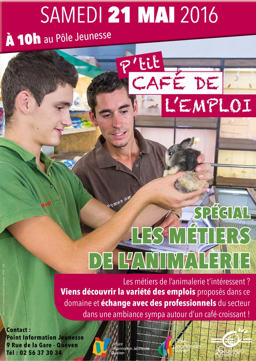 Samedi 10h : P'tit café de l'emploi spécial professions animalière #animaux #queven #lorient #emploi #formation
