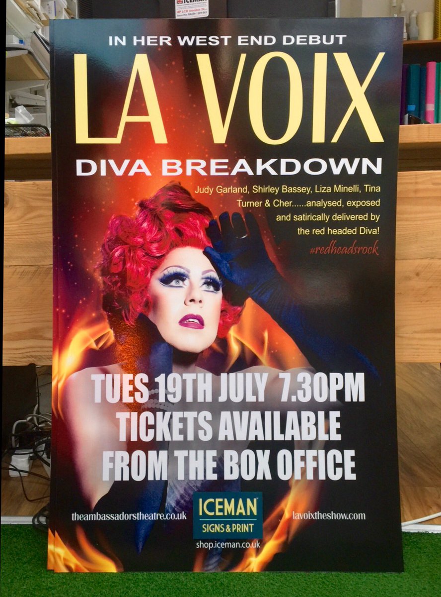 ICEMANSigns's tweet photo. La Voix Diva Breakdown A board panels for The Ambassadors Theatre London.  #lavoixtheshow  #redheadsrock https://t.co/XHkfeoHuLZ