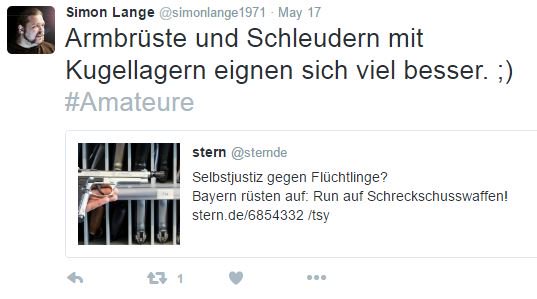 KZuseCrewPR's tweet photo. Armbrüste und Schleudern mit Kugellagern eignen sich viel besser um Flüchtlinge anzugreifen? Interessant. #Piraten https://t.co/JCK3qEvoXL