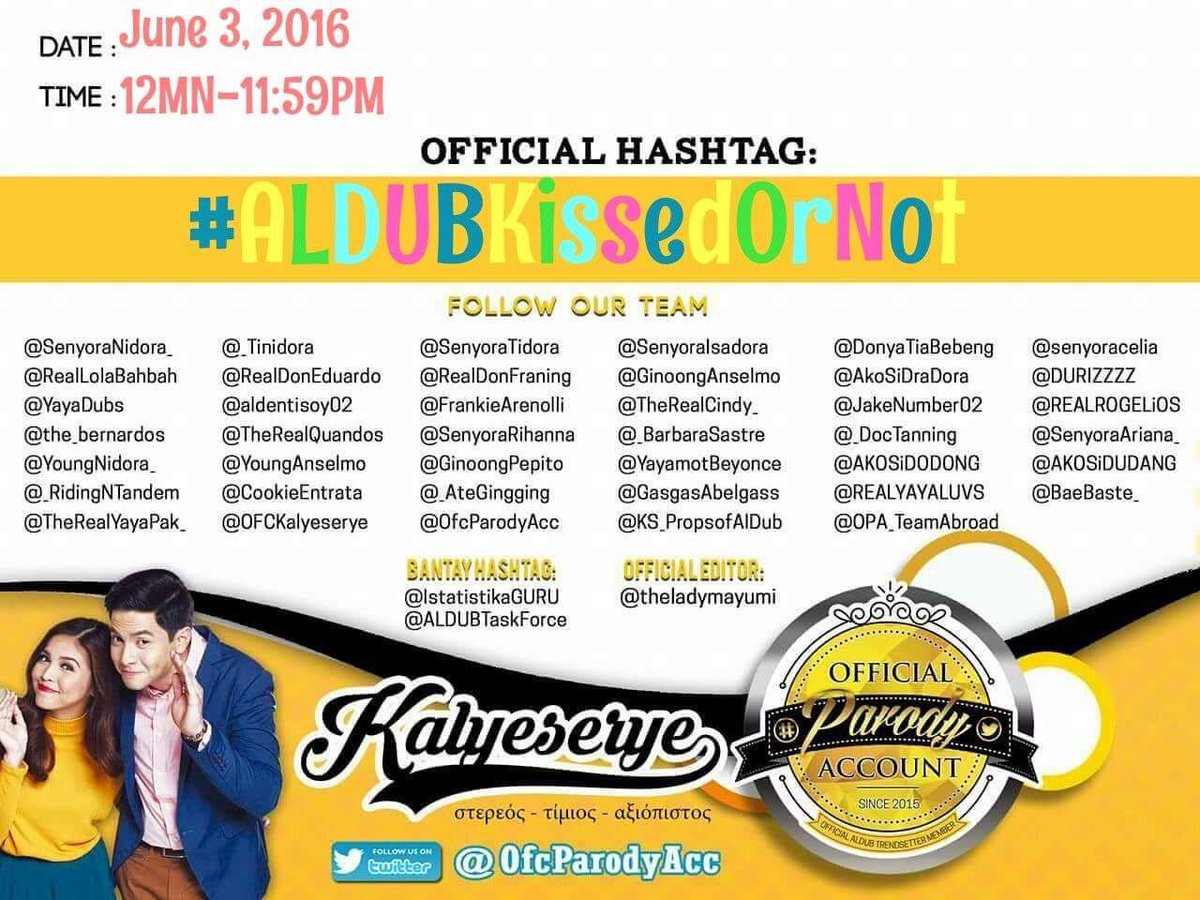 GinoongAnselmo's tweet photo. Our official hashtag
#ALDUBKissedOrNot

RT for the LOVE!
PITPLeoVer TakdaNgTadhana https://t.co/I49CR1oo8h