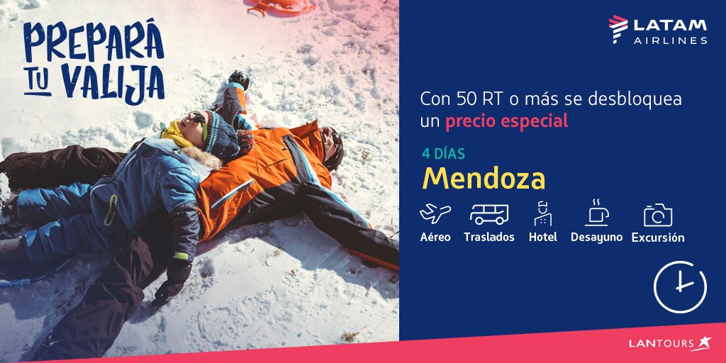 ¿Por qué #PreparáTuValija? Porque si este tuit llega a 50 RT, se va a desbloquear un paquete a precio exclusivo.